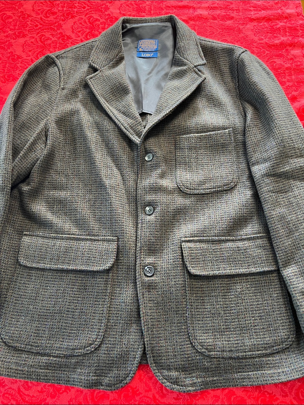Pendleton Lobo Men’s Tweed Sport Coat 48R Pure Virgin Wool Made in USA Olive